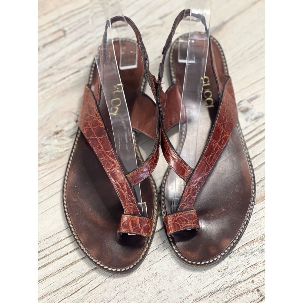Gucci Women's Brown Leather Sandals Authentic size 36.5 - Picture 7 of 16
